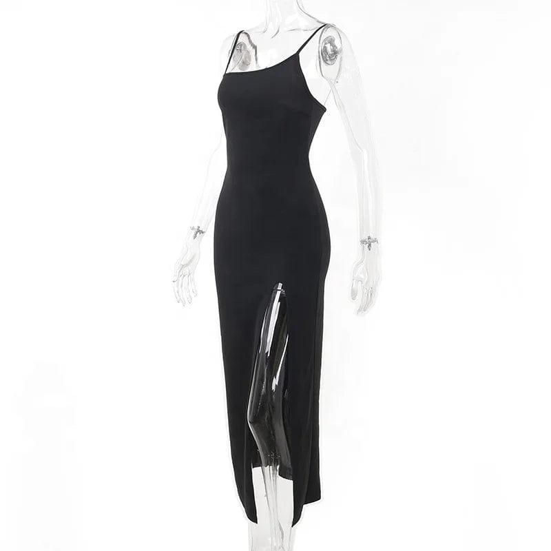 OUDINA New Women's Clothing Dress Party Sexy Fashion Style Slim High Slit Design Suspender Dresses Women