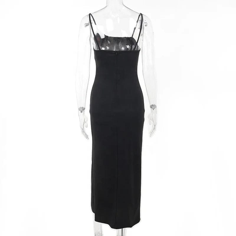 OUDINA New Women's Clothing Dress Party Sexy Fashion Style Slim High Slit Design Suspender Dresses Women
