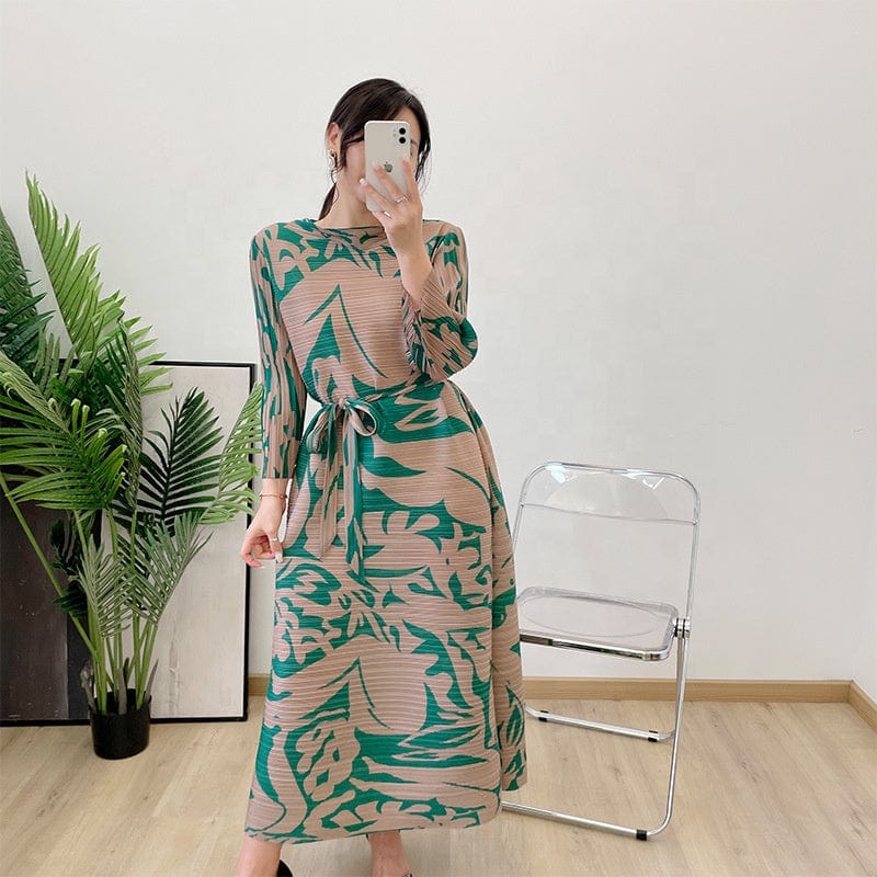 OUDINA Niche French Stretch Printed Casual Plus Size Elegant Evening Dresses Pleated Dress For Women