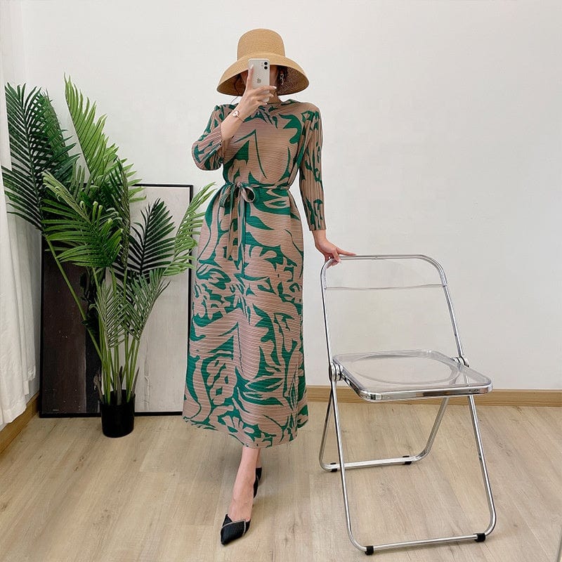 OUDINA Niche French Stretch Printed Casual Plus Size Elegant Evening Dresses Pleated Dress For Women