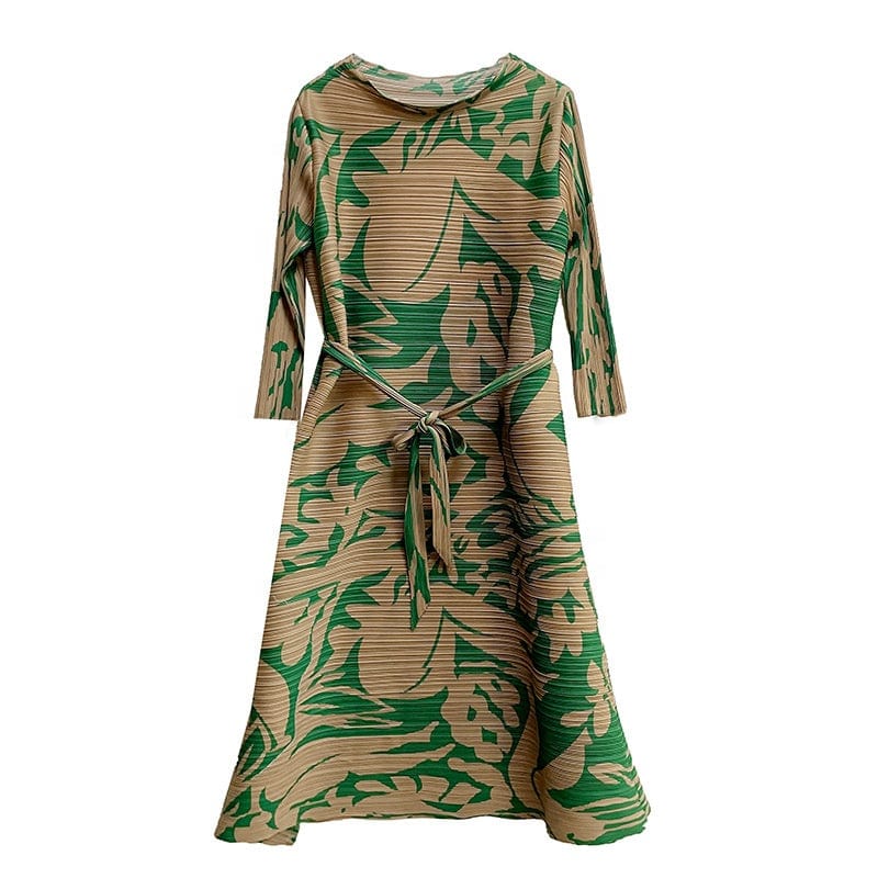 OUDINA Niche French Stretch Printed Casual Plus Size Elegant Evening Dresses Pleated Dress For Women