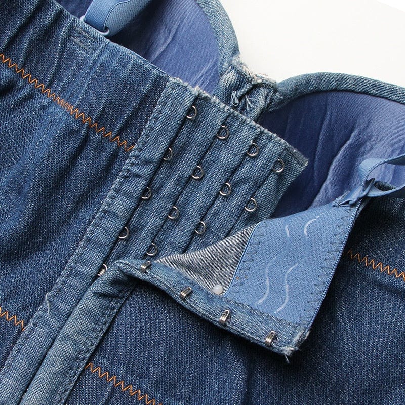 OUDINA Wholesale 2023 Back Zipper Denim Crystal Rhinestones Denim Tops For Women Crop Top Femme