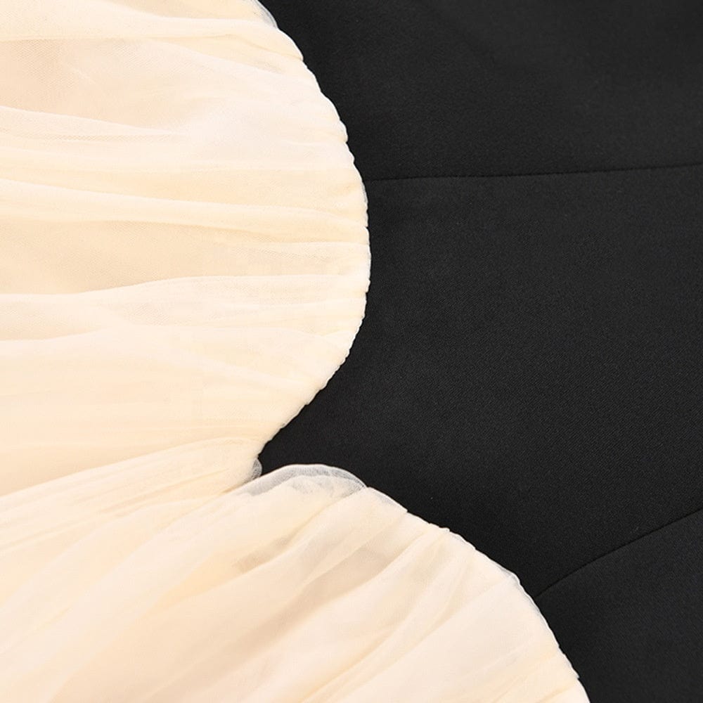 OUDINA Wholesale French Sleeveless Color Contrast Mesh Tutu Pleated Women Lady Dress Elegant Ladies Casual Dresses