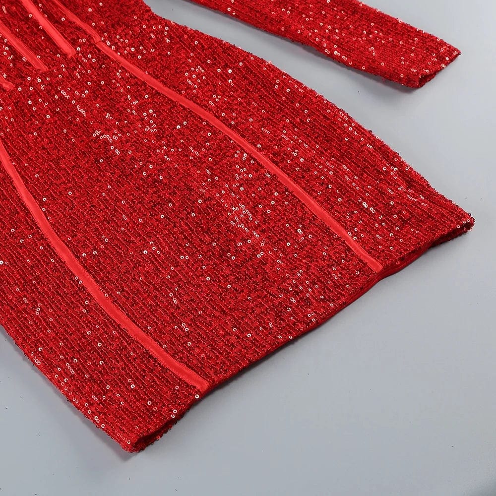 OUDINA Wholesale New Style Feather Sequins Sexy Shinny Long Sleeve Party Dress Evening Elegant Dress For Women