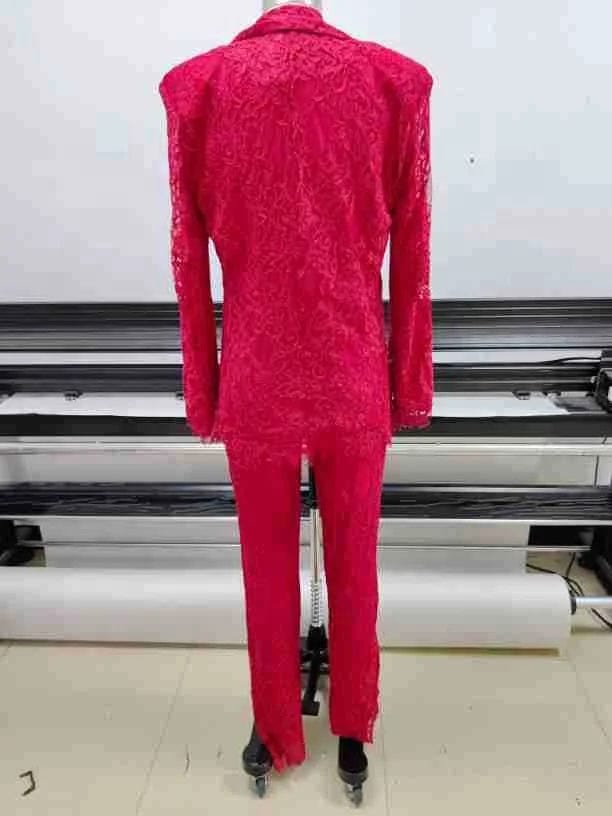 OUDINA Wholesale One Button Blazer Top Bra Trousers Mesh Lace Three Piece Business Suits Suit For Women