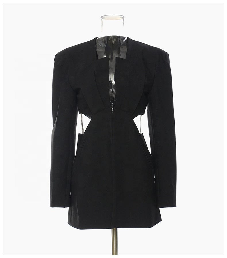 OUDINA Wholesale Ready To Ship Hollow black casual mini ladies blazers Women Blazer Dress