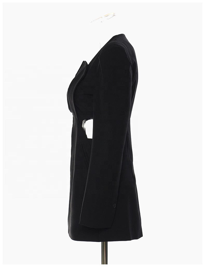 OUDINA Wholesale Ready To Ship Hollow black casual mini ladies blazers Women Blazer Dress