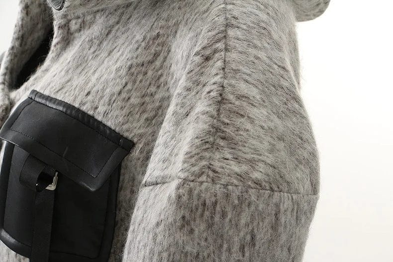 OUDINA Winter New Silhouette Drop Shoulder Contrast Color Jacket Texture Ladies Woolen Coat For Women