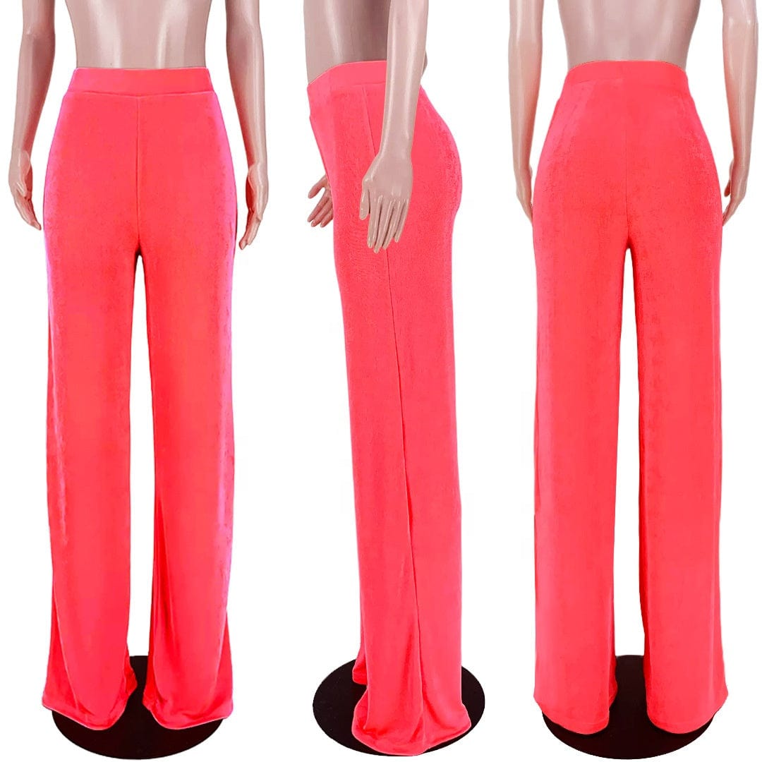 OUDINA Women's Velvet Casual Pant Trousers High Stretch Fashion Solid Color Pants Wide Leg Pants Women