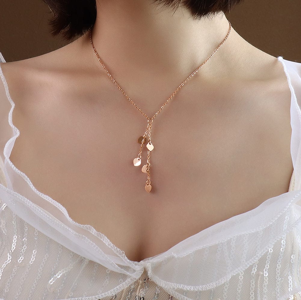 P014 rose gold tassel peach heart necklace 40 5cm New Luxury Long Tassel Heart Pendant Necklace Gold Color Drop Necklaces for Women Fashion Jewelry Gift