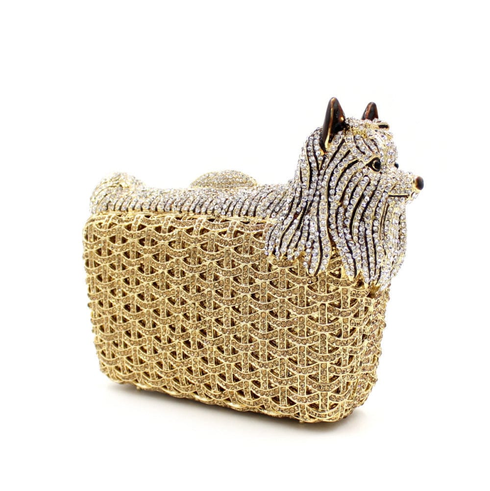panda 11*6*15 cm / 200-BL-dog-gold Panda Shaped Handbag Purse Women Diamond Clutch Animal Bear Shaped Bling Evening Bag