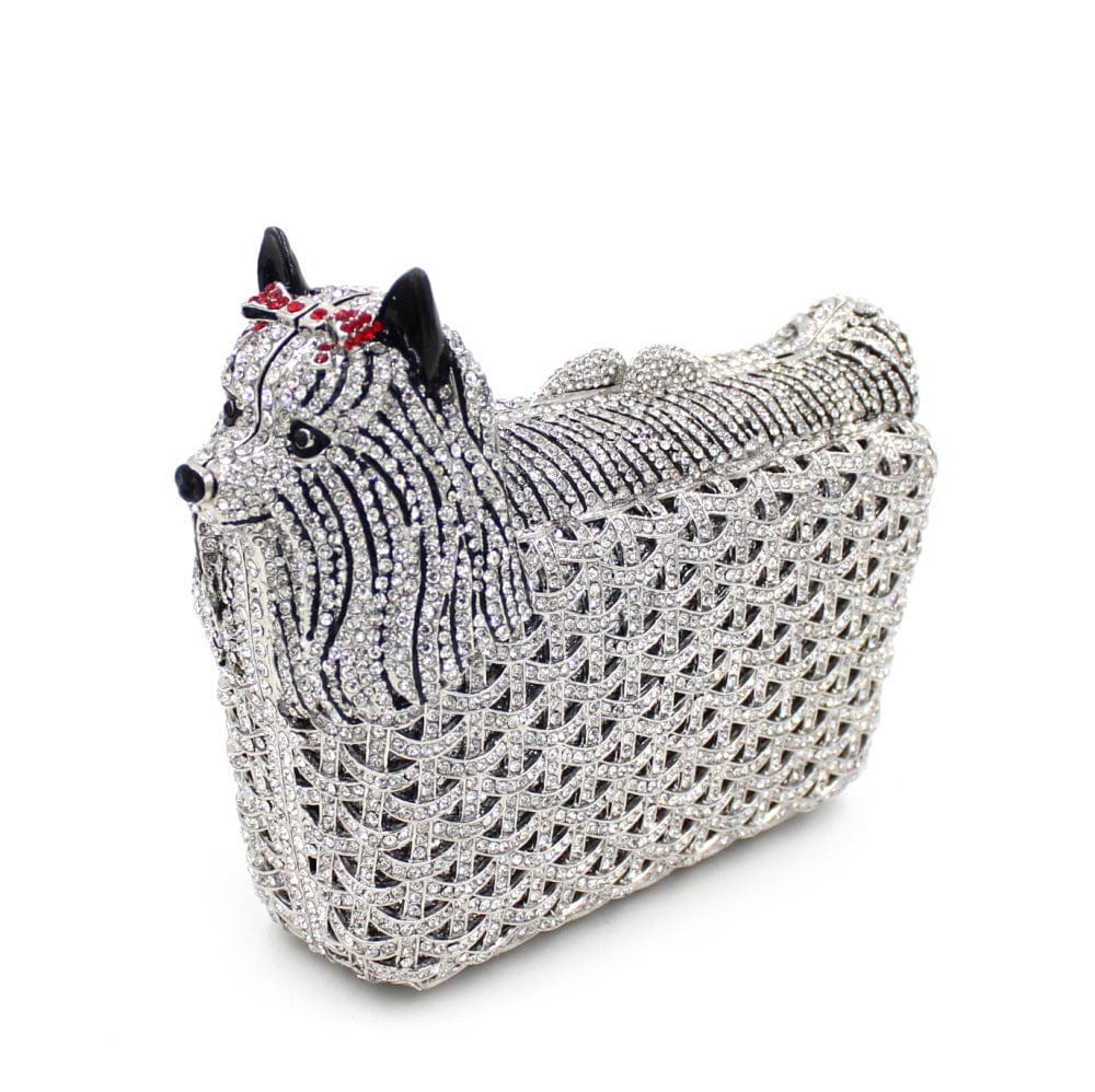 panda 11*6*15 cm / 200-BL-dog-silver Panda Shaped Handbag Purse Women Diamond Clutch Animal Bear Shaped Bling Evening Bag