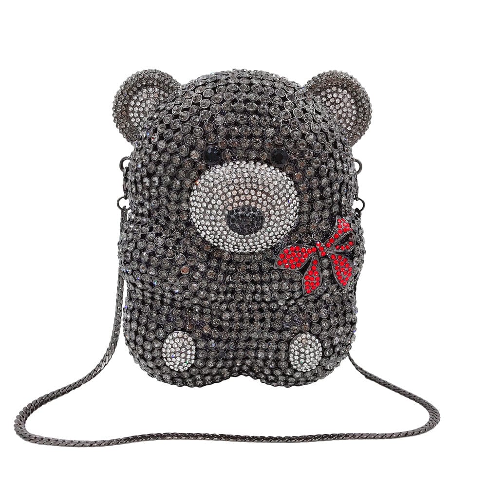 panda 11*6*15 cm / 220-bear dark gray Panda Shaped Handbag Purse Women Diamond Clutch Animal Bear Shaped Bling Evening Bag