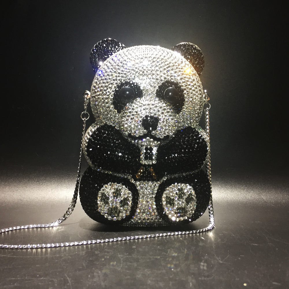 panda 11*6*15 cm / 320-BL-PANDA Panda Shaped Handbag Purse Women Diamond Clutch Animal Bear Shaped Bling Evening Bag