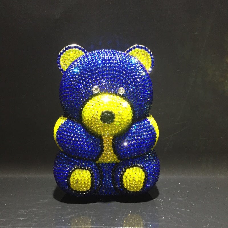 panda 11*6*15 cm / 330-BL-The bear-blue Panda Shaped Handbag Purse Women Diamond Clutch Animal Bear Shaped Bling Evening Bag