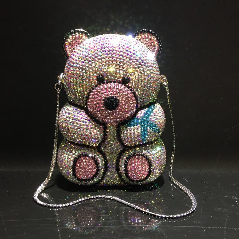 panda 11*6*15 cm / 330-BL-The bear-pink Panda Shaped Handbag Purse Women Diamond Clutch Animal Bear Shaped Bling Evening Bag