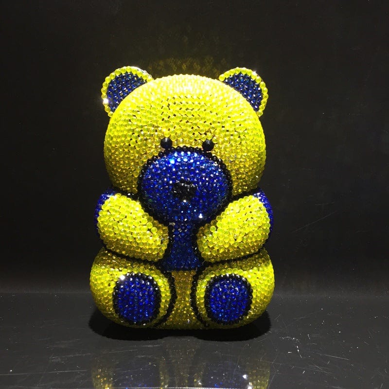 panda 11*6*15 cm / 330-BL-The bear-yellow Panda Shaped Handbag Purse Women Diamond Clutch Animal Bear Shaped Bling Evening Bag