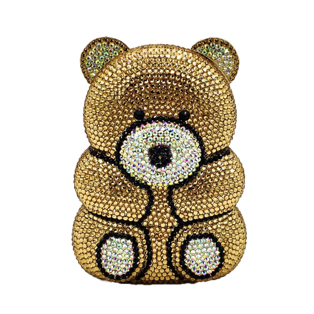 panda 11*6*15 cm / CBG823055-3# Panda Shaped Handbag Purse Women Diamond Clutch Animal Bear Shaped Bling Evening Bag