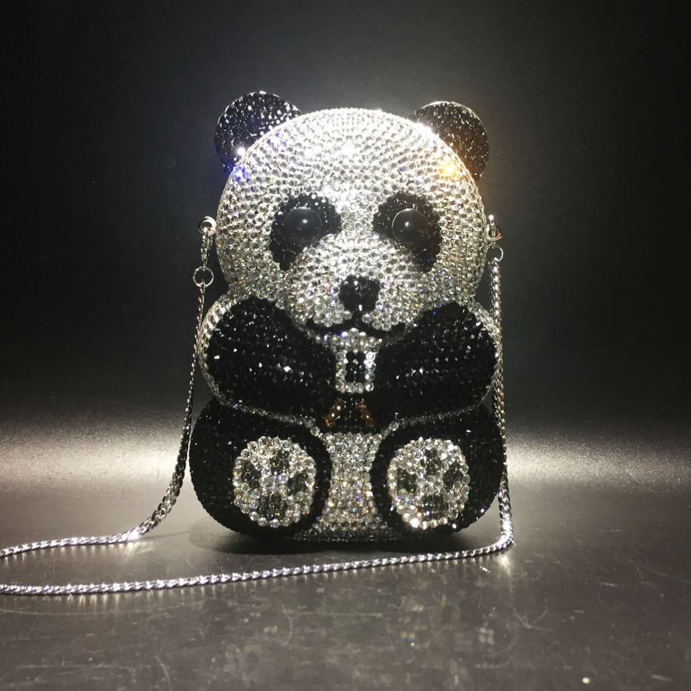 Panda Shaped Handbag Purse Women Diamond Clutch Animal Bear Shaped Bling Evening Bag