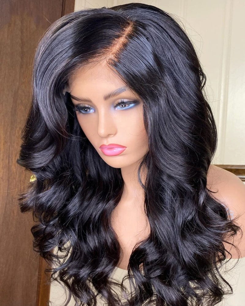 Partial Division Natural Color Body Wave Virgin Mongolian Human Hair Lace Front Wigs With Natural Hairline