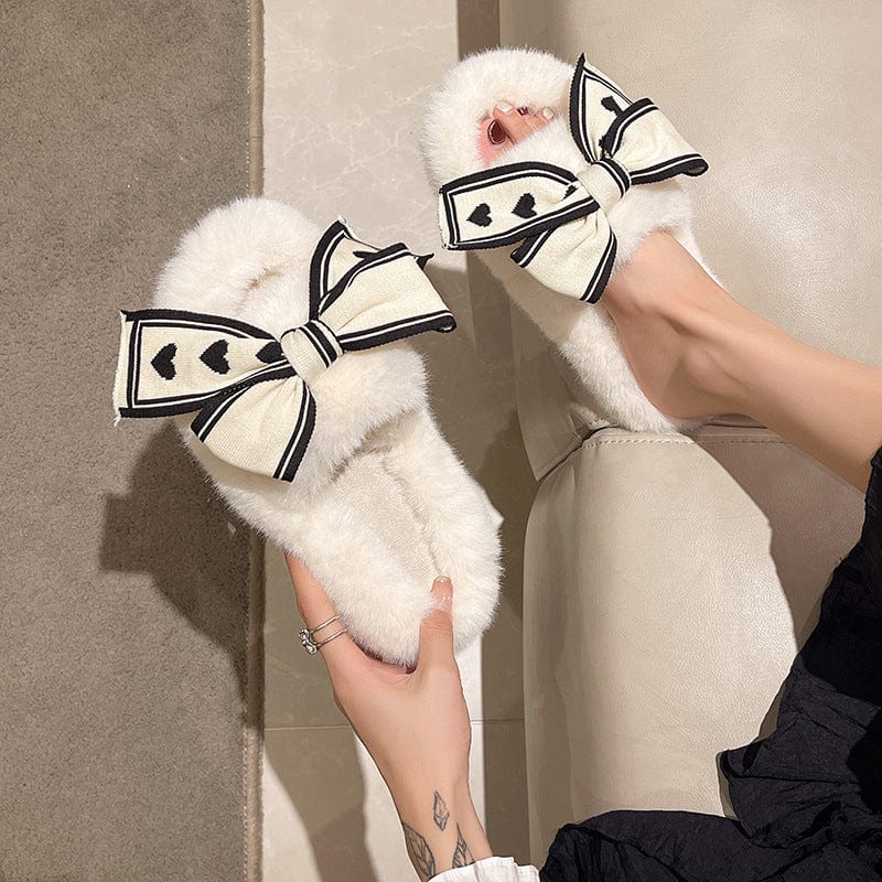 PDE 2023 Bow knot Cotton fashion fur Slippers Winter New Indoor Home furry Plush Slippers for women