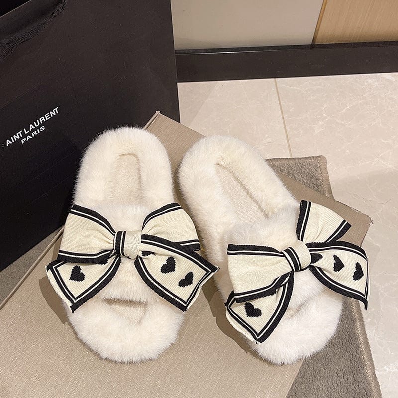 PDE 2023 Bow knot Cotton fashion fur Slippers Winter New Indoor Home furry Plush Slippers for women