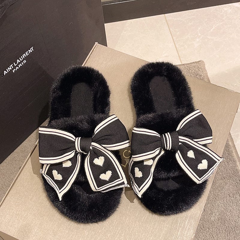 PDE 2023 Bow knot Cotton fashion fur Slippers Winter New Indoor Home furry Plush Slippers for women
