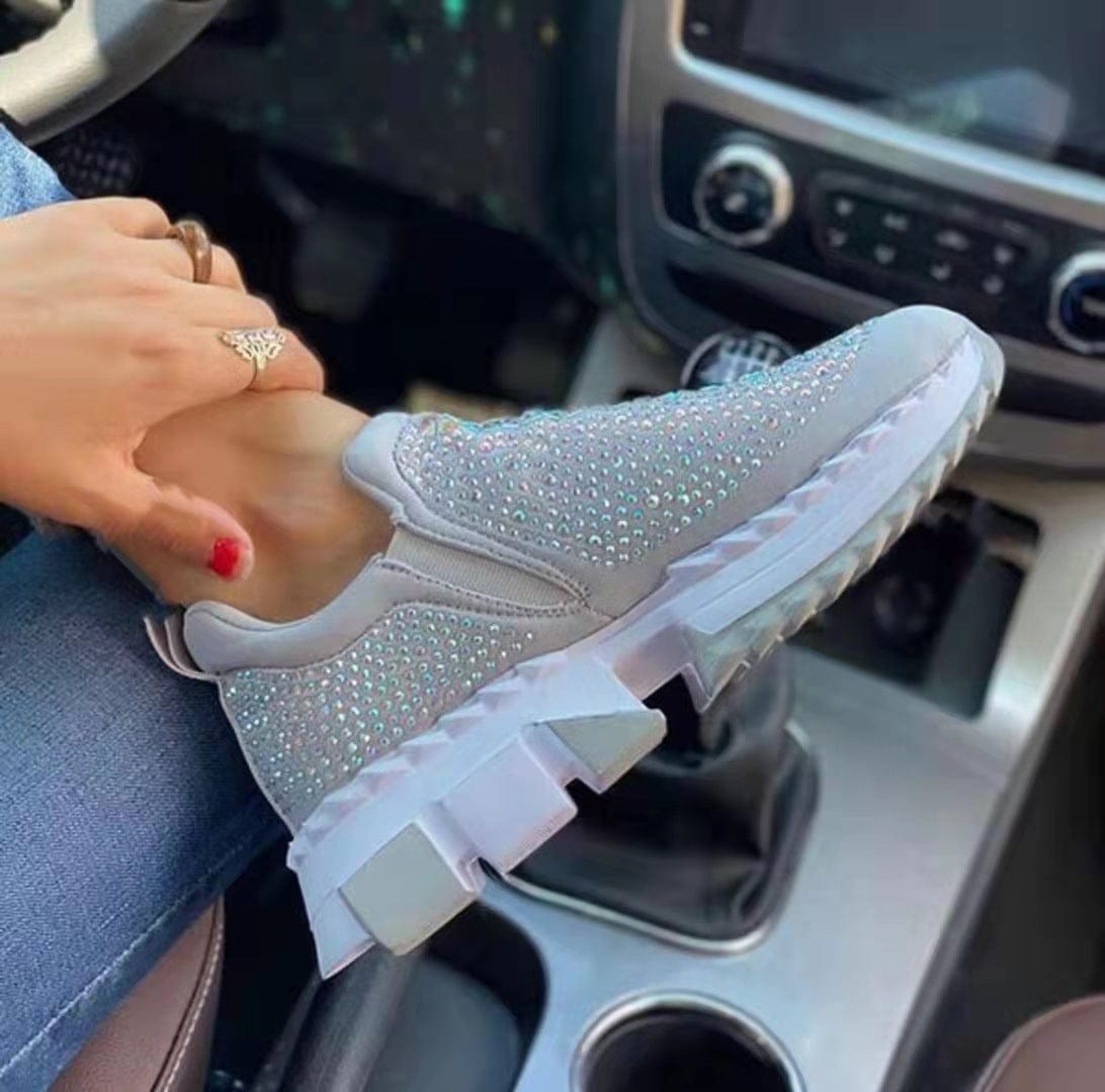 PDEP 2022 Spring Fashion Rhinestone Women Running Sports Sneakers Chunky Sole Slip-On Causal Women Sneakers