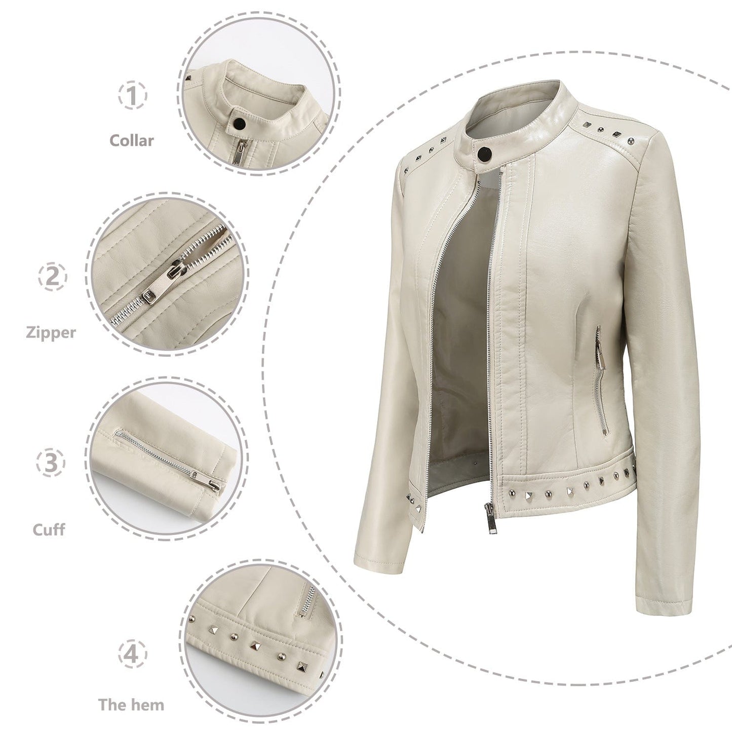 PDEP high quality formal large size 5XL luxury ladies PU jackets studded leather women winter coat and jackets