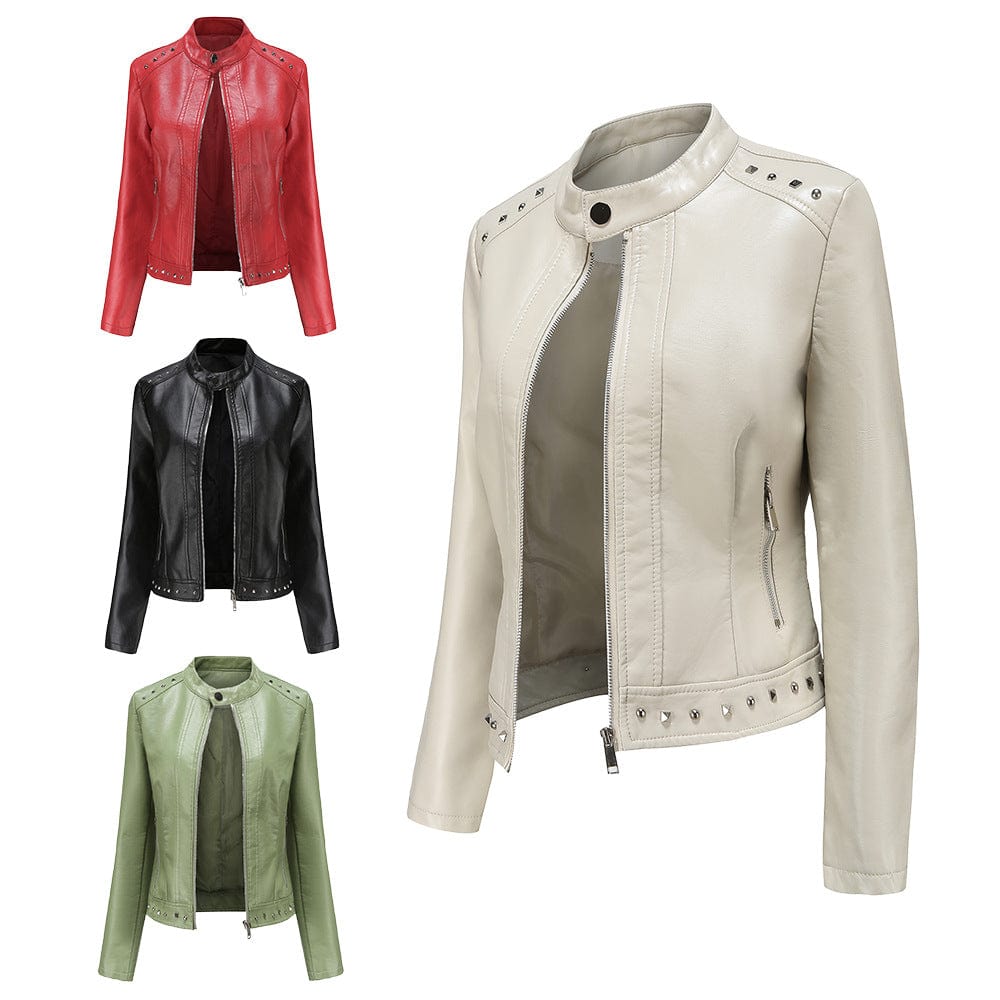 PDEP high quality formal large size 5XL luxury ladies PU jackets studded leather women winter coat and jackets
