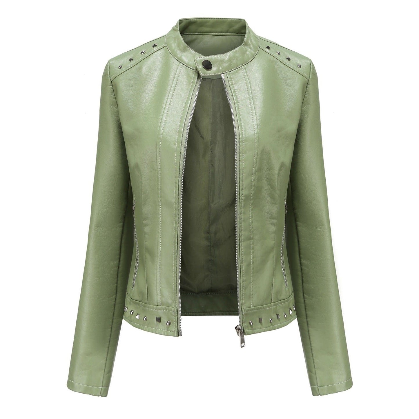 PDEP high quality formal large size 5XL luxury ladies PU jackets studded leather women winter coat and jackets