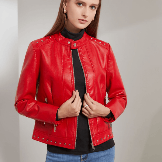 PDEP high quality formal large size 5XL luxury ladies PU jackets studded leather women winter coat and jackets