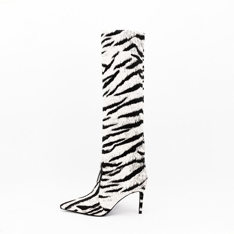 PDEP high quality luxury animal print women boots 2022 pointed toe fashion ladies leopard high heel boots