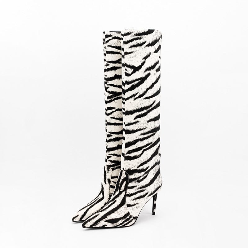 PDEP high quality luxury animal print women boots 2022 pointed toe fashion ladies leopard high heel boots