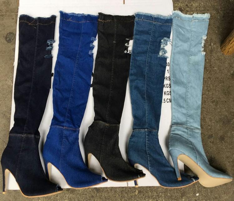 PDEP New Arrival Denim Peep Toe Thing High Heel Long Women Boots Low MOQ Fashion Boots For Ladies