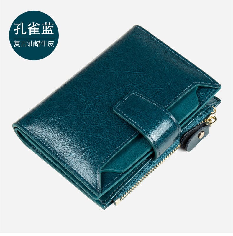 Peacock blue Ladies RFID anti-theft wallets for women fashionable large capacity real leather zipper wallet card holder purse womens wallet