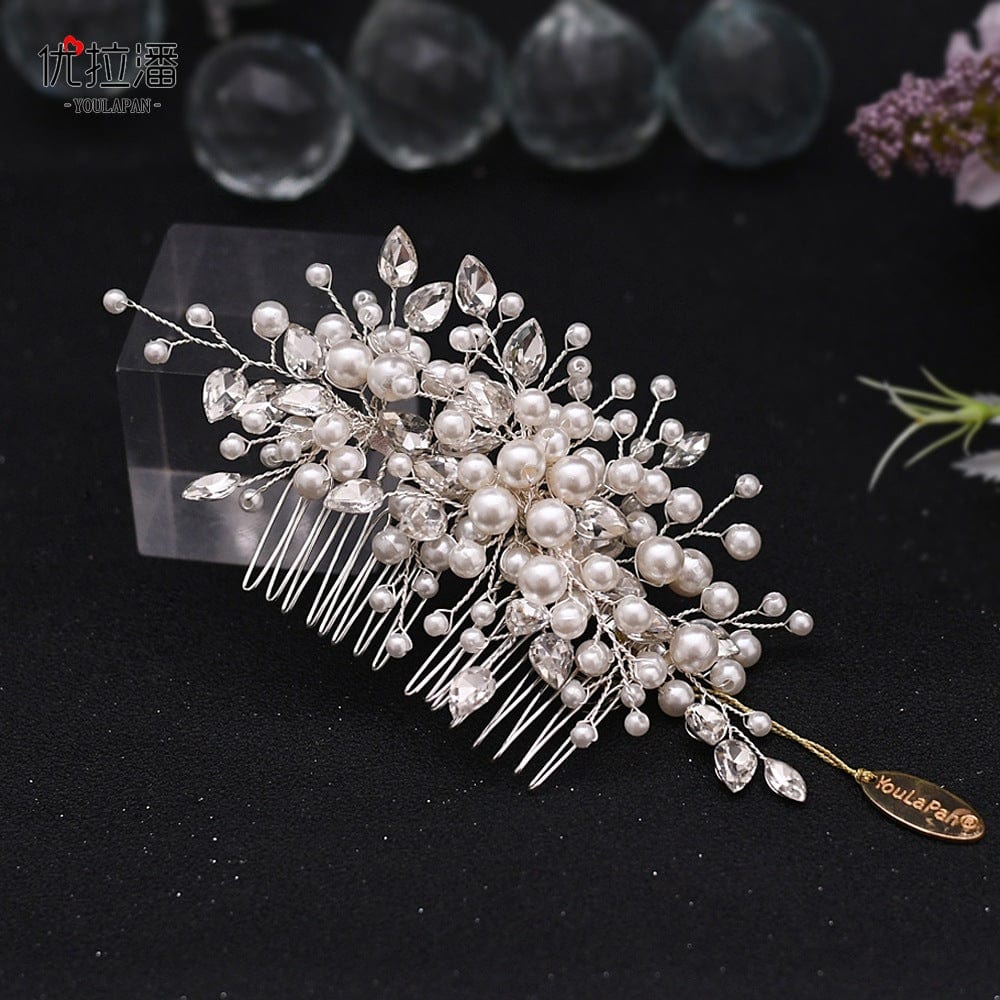 pearl hair comb S4216F Bridal Insert Comb Handmade Diamond Crystal Hair Accessory wedding makeup hair accessories tiara
