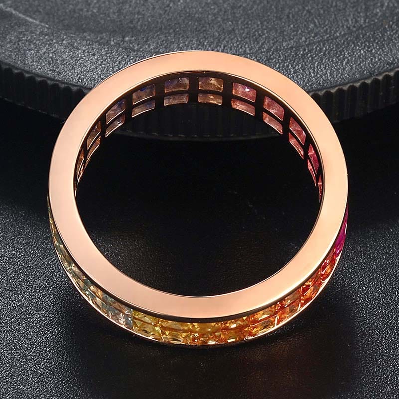 personalized ring natural colored sapphire genuine 18k solid gold charms rainbow princess stone rings