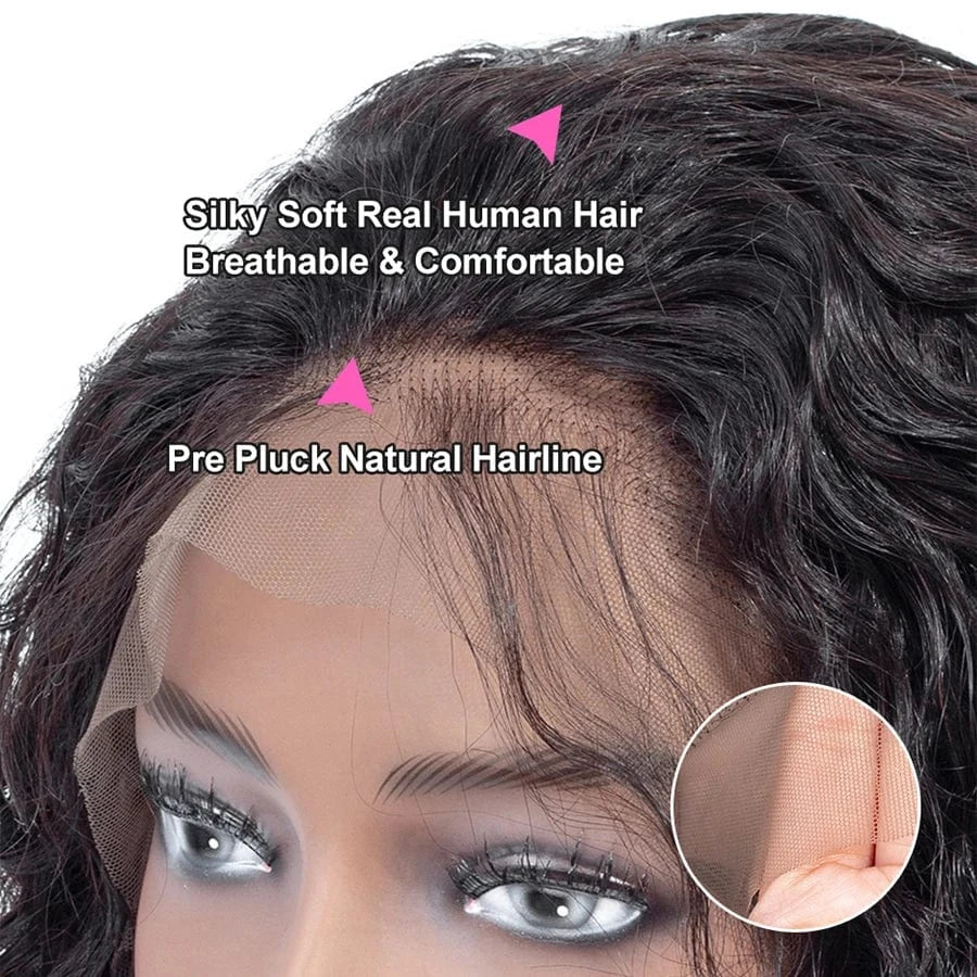 Peruvian human hair lace front wig water wave 100% virgin human hair hd transparent lace frontal wig pre plucked lace wig