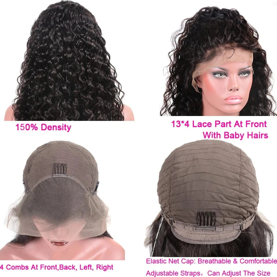 Peruvian human hair lace front wig water wave 100% virgin human hair hd transparent lace frontal wig pre plucked lace wig