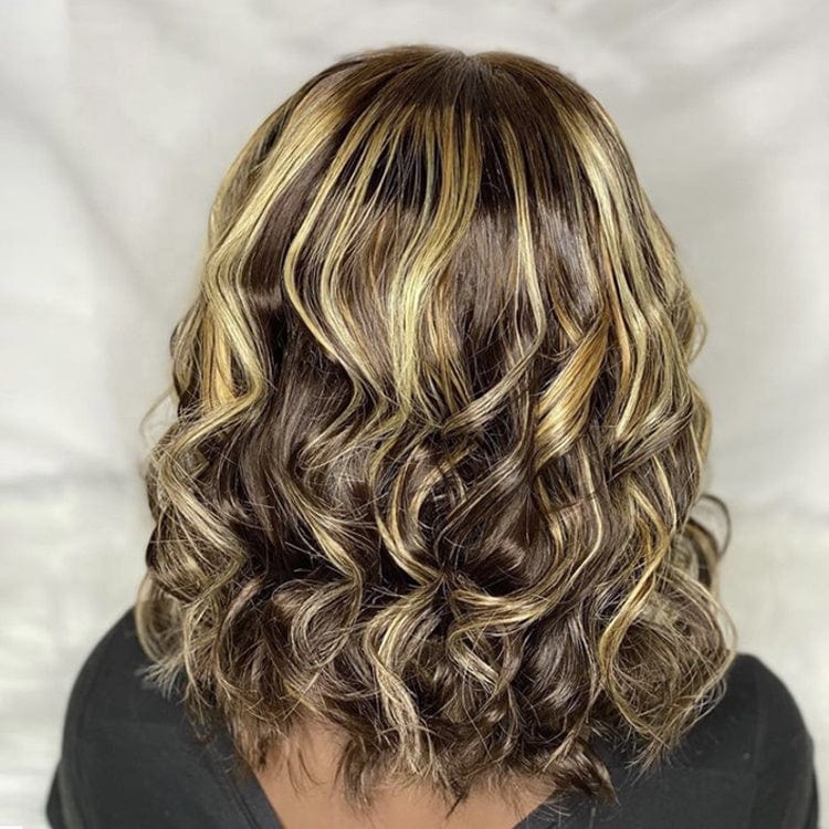 Piano Color Highlight Wigs #4 and #27 Colored Wigs Short Natural Body wave Virgin Human Hair 3.5*4 Lace closure Wigs