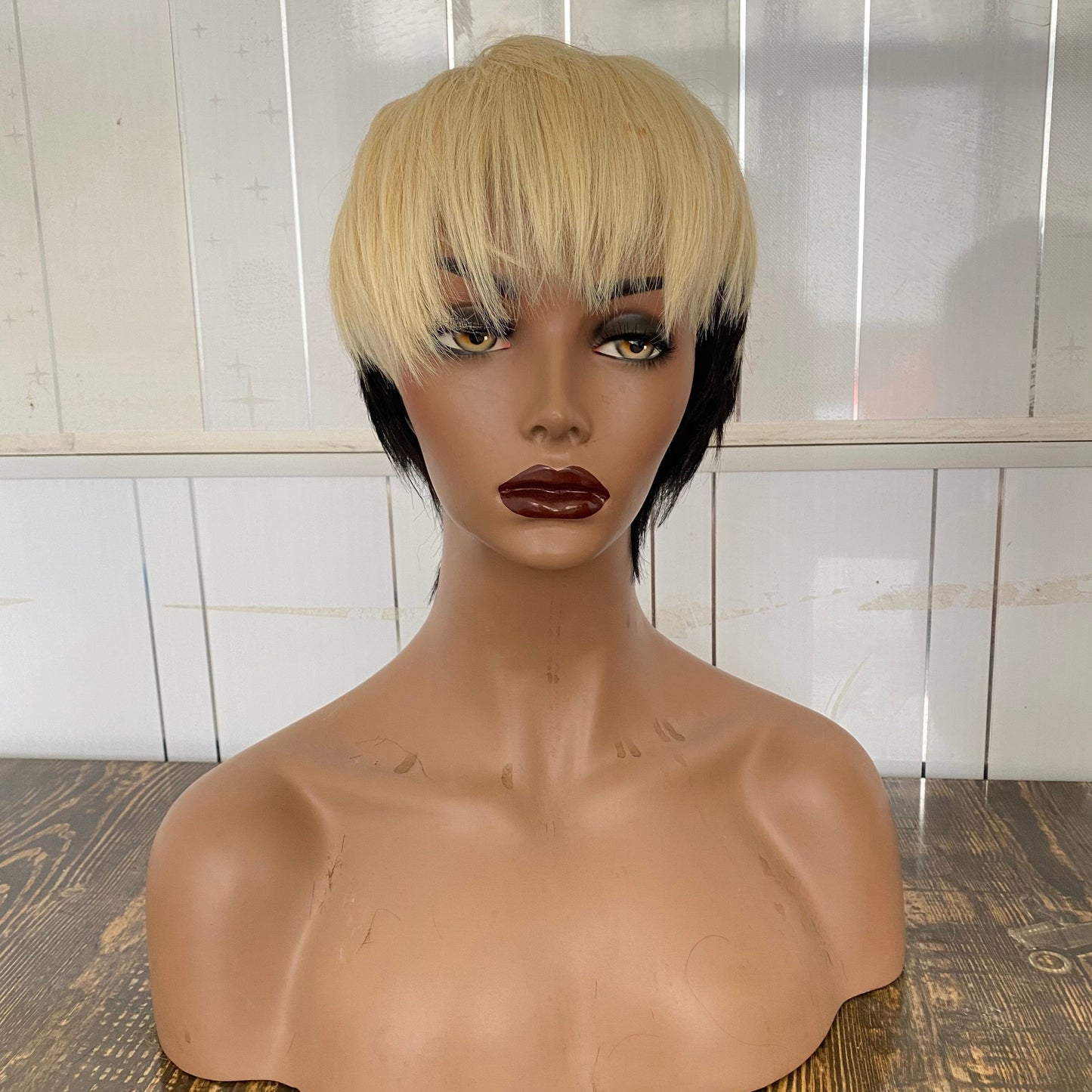pics length / None Lace Wig Short Bob Straight Pixie Cut None Lace Wig Ombre Black to Blonde Color Human Hair Lace Front Wigs