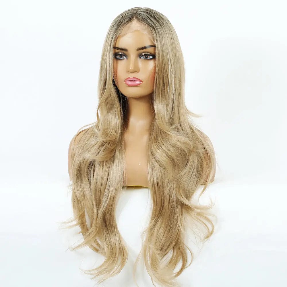 Picture color High Density Fiber Smooth Synthetic Wig Long Wavy Front Lace Synthetic Wigs for Black White Women Blonde