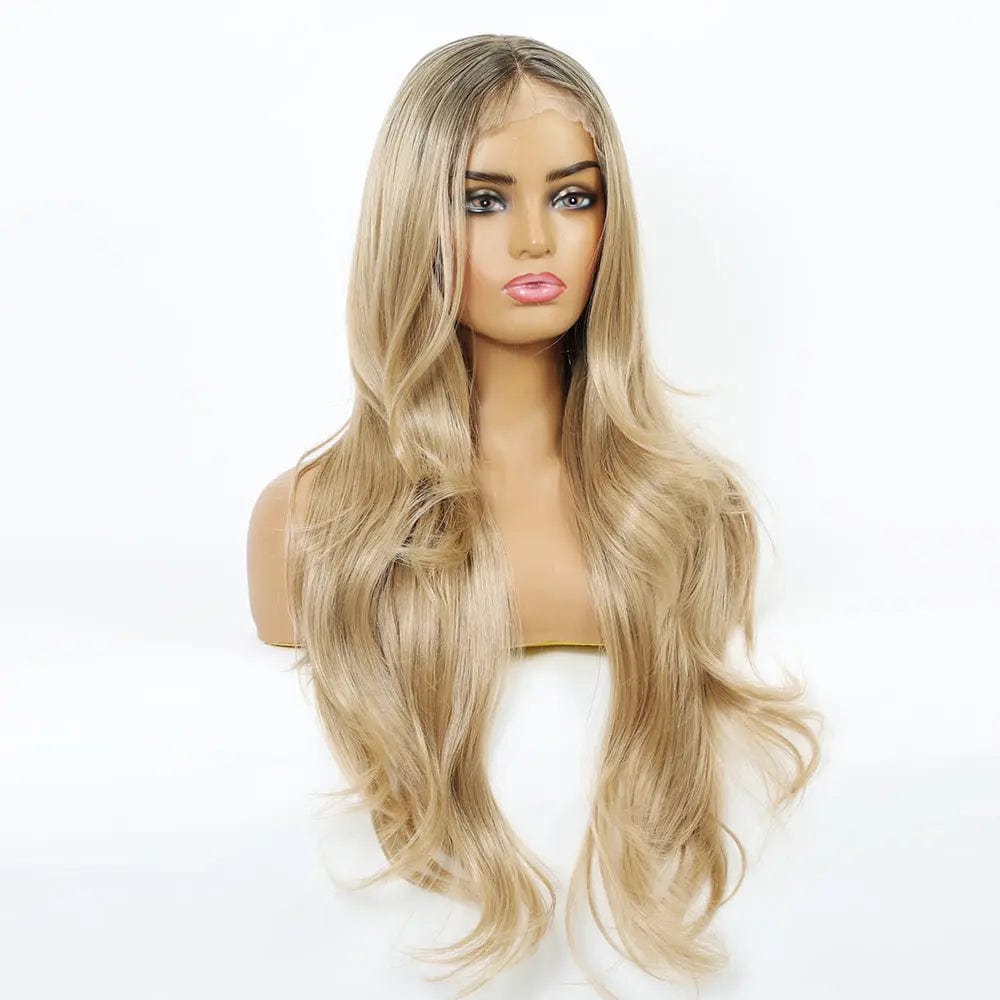 Picture color High Density Fiber Smooth Synthetic Wig Long Wavy Front Lace Synthetic Wigs for Black White Women Blonde