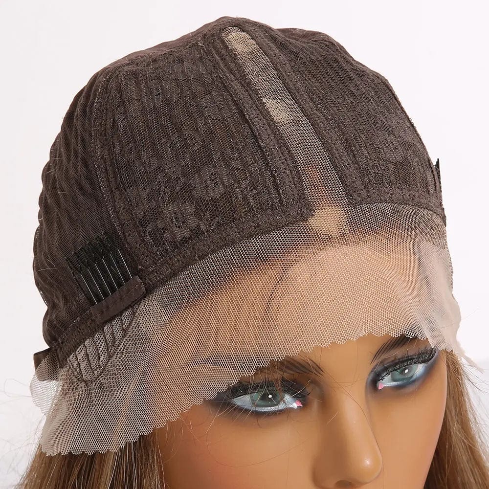 Picture color Medium Straight Synthetic Lace Frontal Wigs for Women Natural Ombre Brown Golden Hair Lace Wigs