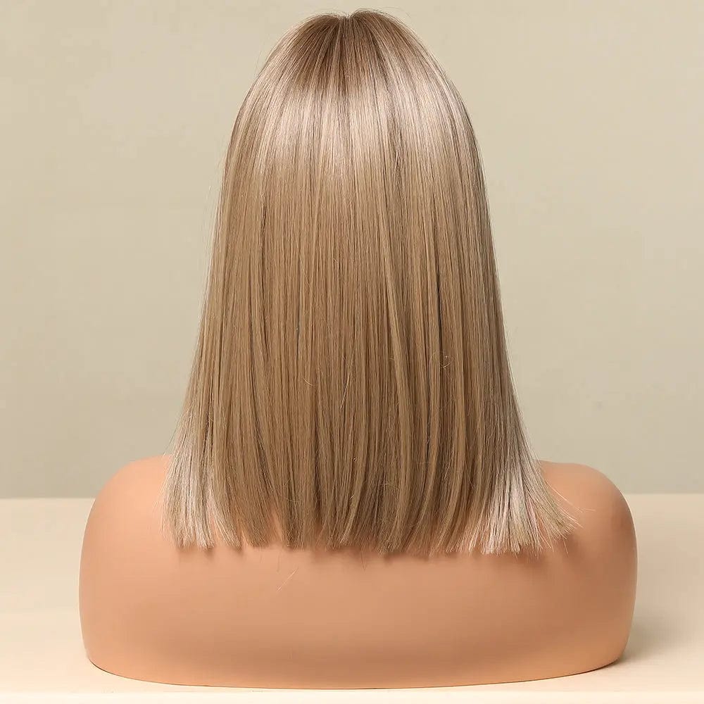 Picture color Medium Straight Synthetic Lace Frontal Wigs for Women Natural Ombre Brown Golden Hair Lace Wigs