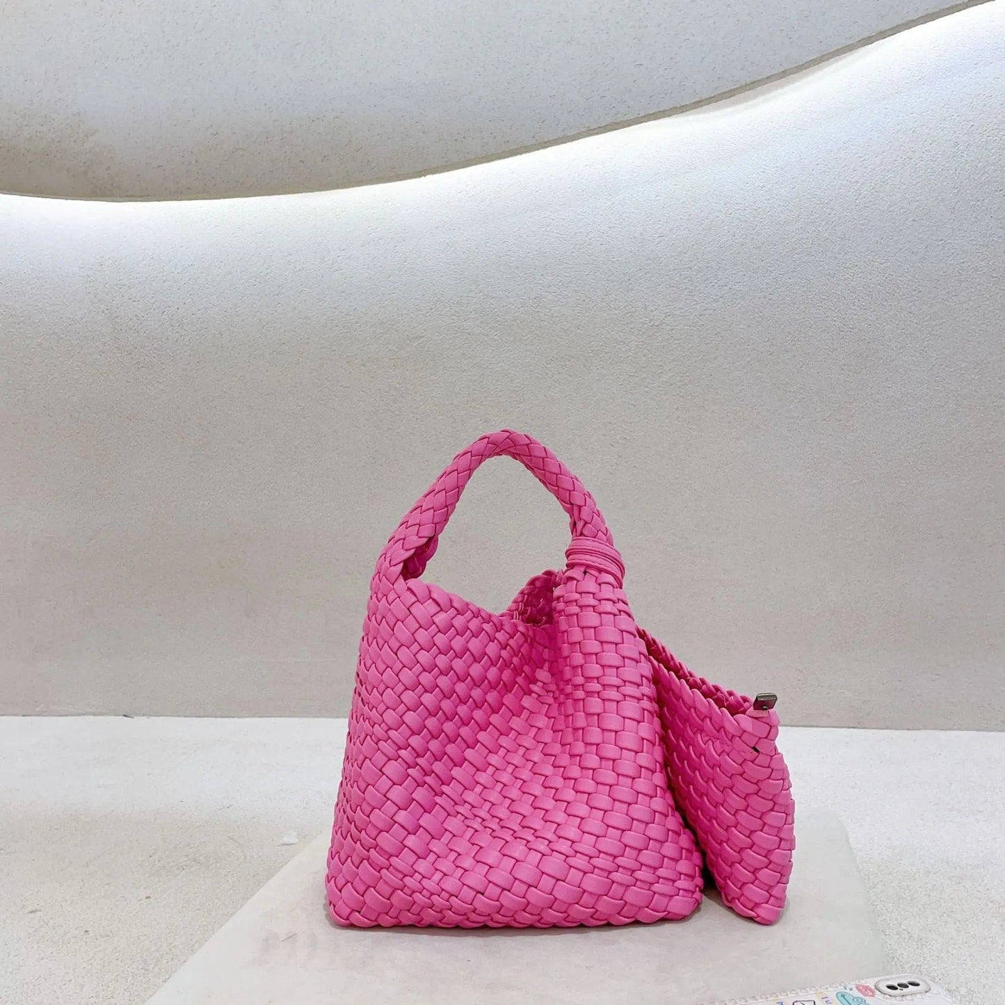 Pink 2022 New Korean Online Celebrity Mother-in-law Bag Soft Leather Woven Large-capacity Tote Bag