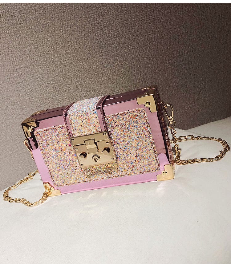 Pink 2022 Wholesale Luxury Messenger Bags Fashion Purses Lock Sequins Chain Clutch Bags Bling Purse and Handbags Women