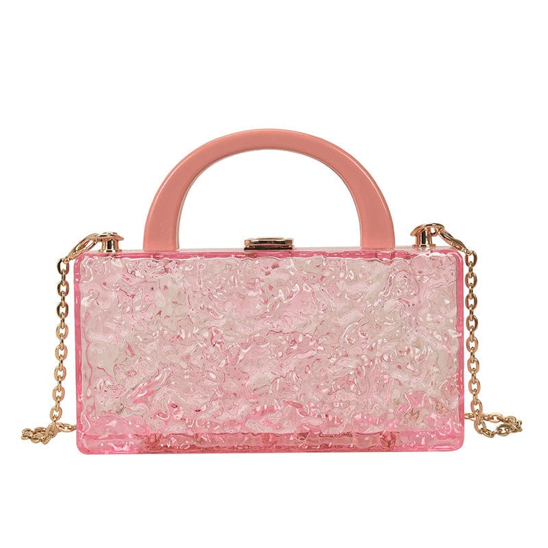 pink A Acrylic Transparent Crystal Texture Box Handbag Fine Metal Chain Crossbody Bags for Women Fashion Mahjong Bags Ladies Luxury