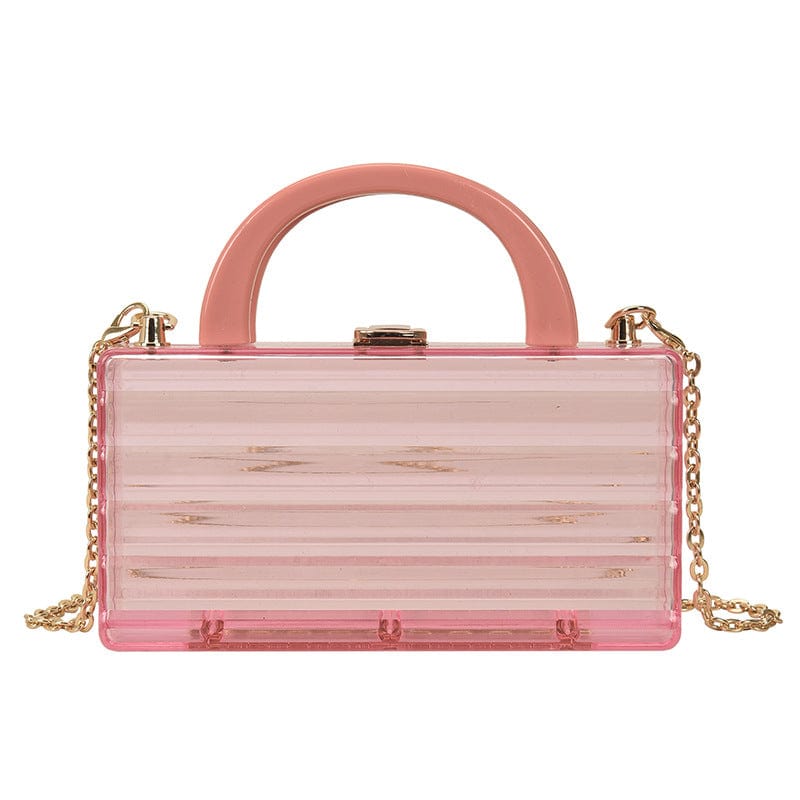 pink Acrylic Transparent Crystal Texture Box Handbag Fine Metal Chain Crossbody Bags for Women Fashion Mahjong Bags Ladies Luxury